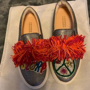 Gedebe Peace and Slurp Rhinestone Slip on sneakersShoes